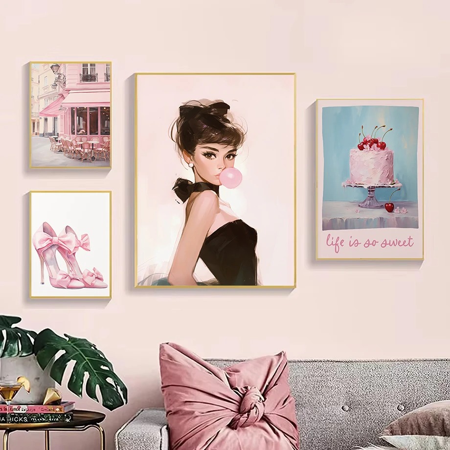 Street Fashion Poster - パリのストリートビルのキャンバス絵画,ファッションの女の子,デザートのポスター,北欧の壁の芸術,写真,家,寝室の装飾,いいえ,トレンディ,いいえ