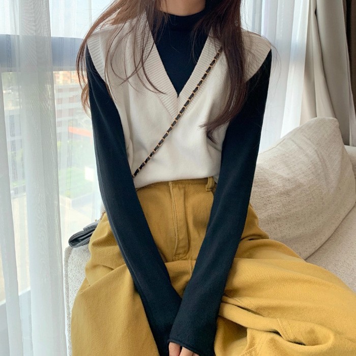 Korean Street Fashion Female - 秋冬セーターベスト女性 2026 韓国ファッション V ネックノースリーブニットプルオーバーチョッキ女性ルーズ春ジャンパー