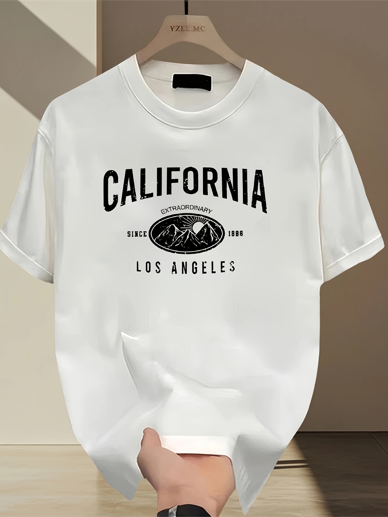 Street Fashion California - カリフォルニアレタートップス ラウンドネック シンプルで快適な通気性のある半袖トレンドストリートトップス