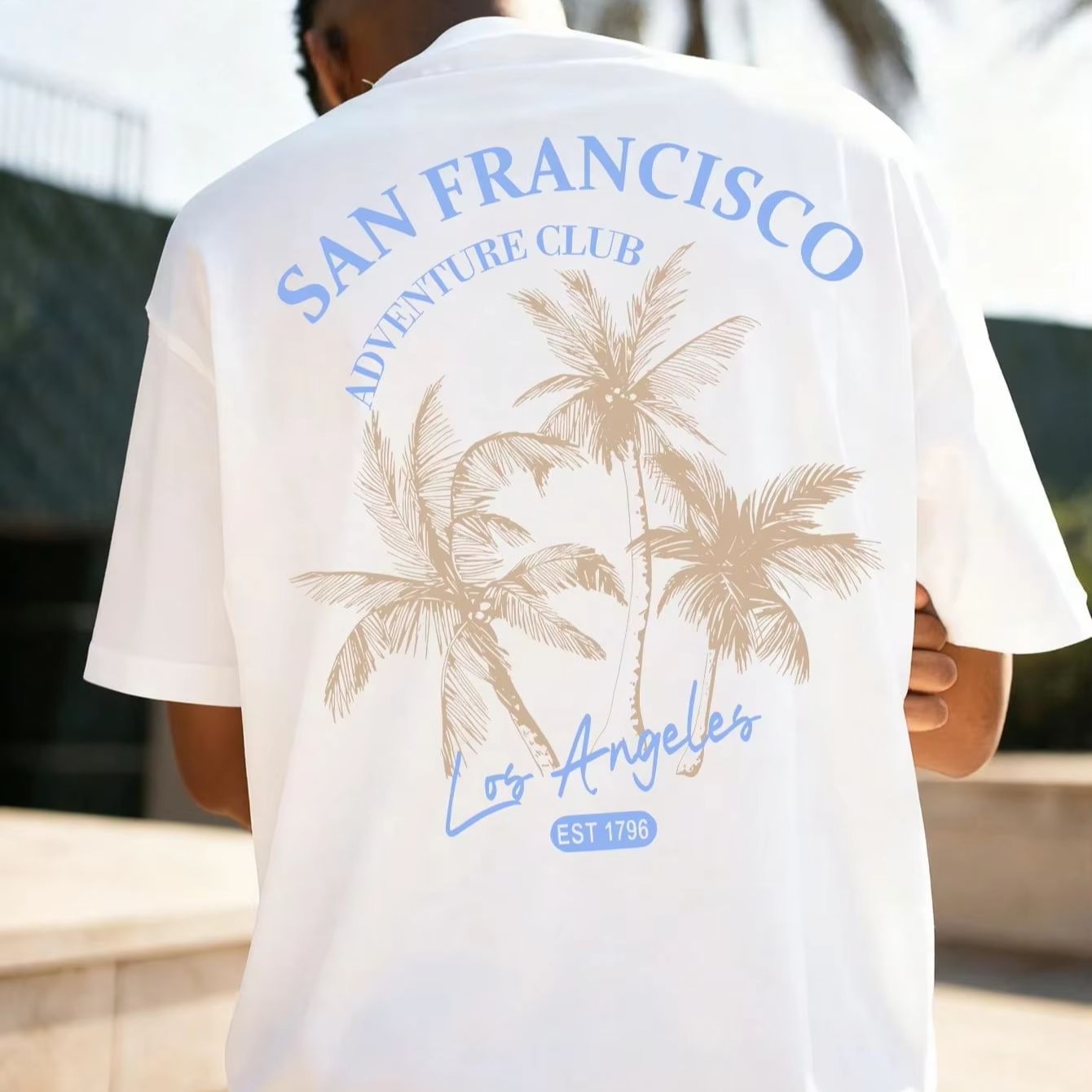 Street Fashion California - 2026 夏のファッションニューカリフォルニアトラベルデザインプリント半袖ラウンドネックコットンアウトドアストリートヒップホップスポーツ Tシャツ