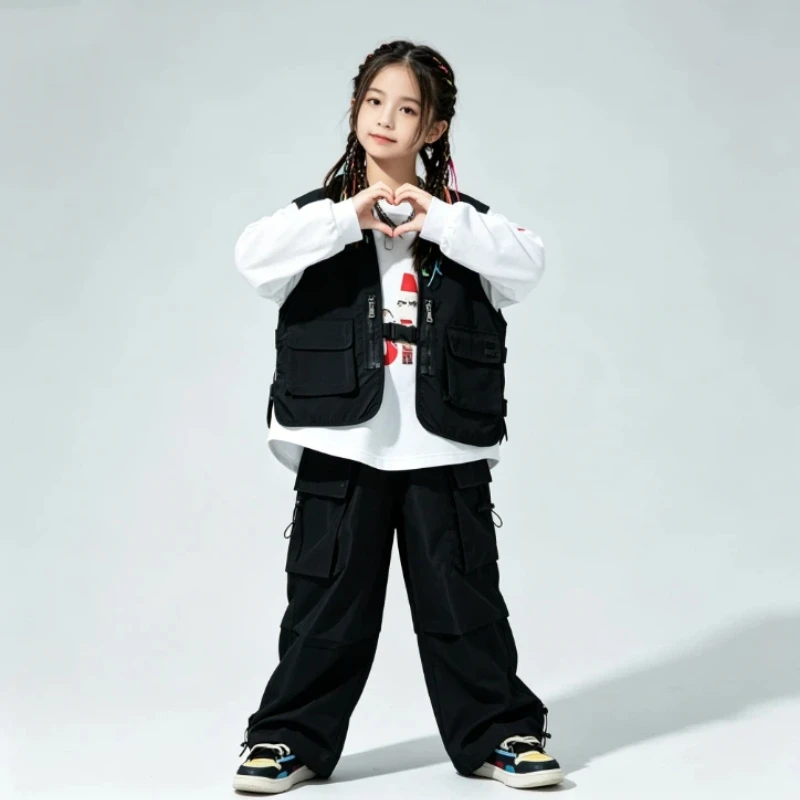 Street Fashion Outfit Girl - ストリートダンス衣装男の子女の子ヒップホップジャズダンス衣装ベストパンツ3点セットファッションステージ滑走路パフォーマンスダンスウェア