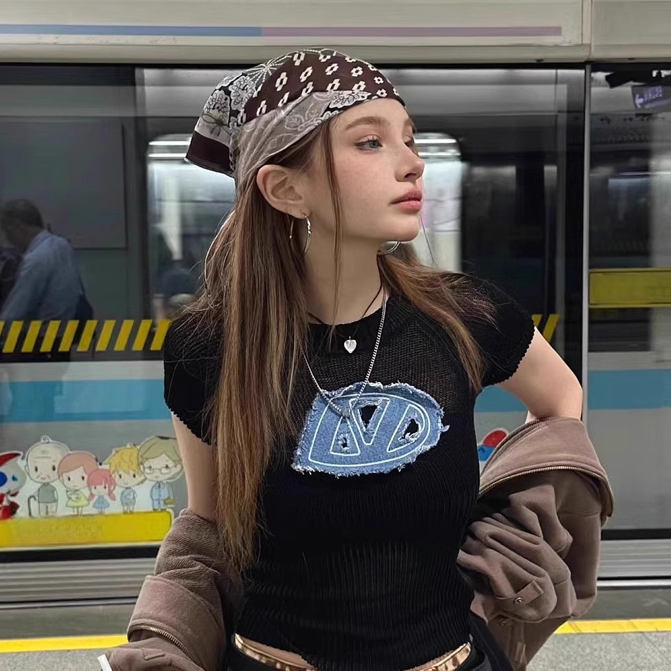 Street Fashion Girl - レトロアメリカンスタイルヘッドスカーフヘッドバンド装飾トレンディスイートクールスパイシーガールY2kストリートファッショナブルヘアスカーフスクエアスカーフ