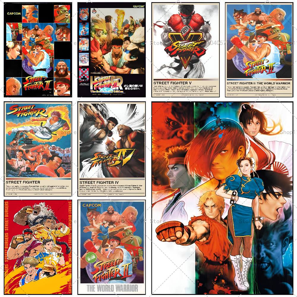 Street Fashion Poster - クラシックホットビデオゲームストリートファイターポスター自己粘着壁壁画アート防水ステッカーバールーム装飾用