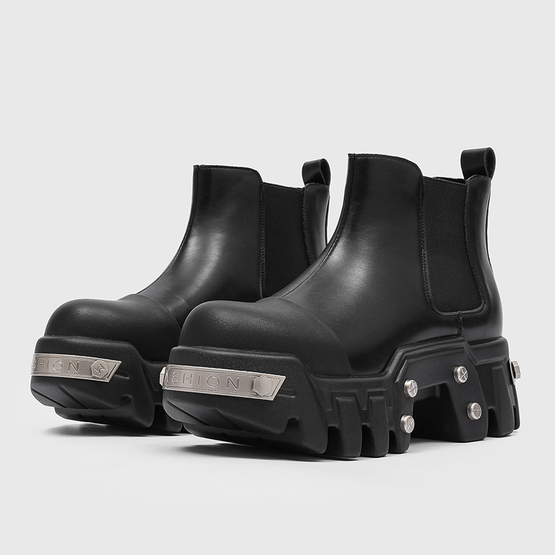 Street Fashion Goth - 高級ファッションメンズブーツスリッポンプラットフォームシューズパンクゴスカウボーイ天然皮革ブーツブラックデザイナーアンクルチェルシーボタスオンブレ