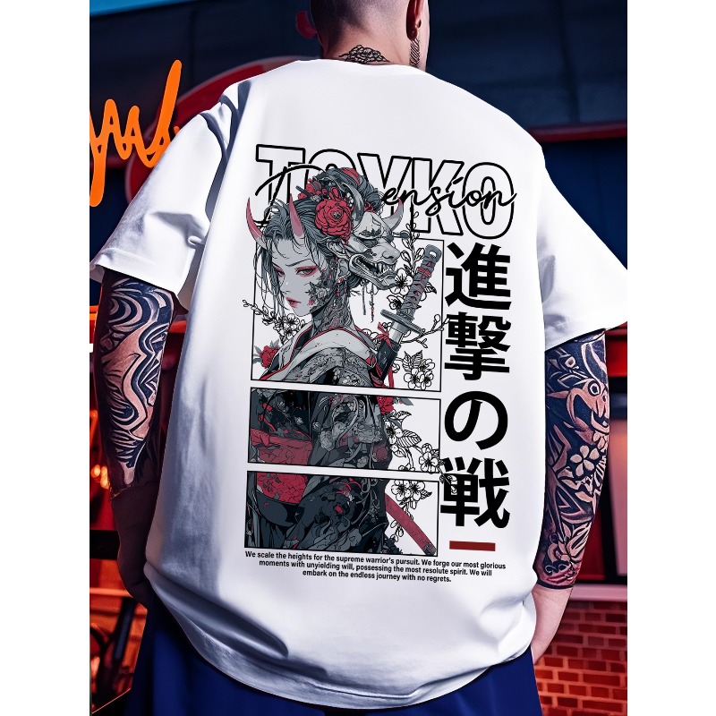 Japanese Street Fashion Female - メンズカジュアルスポーツストリート Y2K 日本桜女戦士メンズ Tシャツ夏新ユニセックスカジュアルファッション Tシャツ