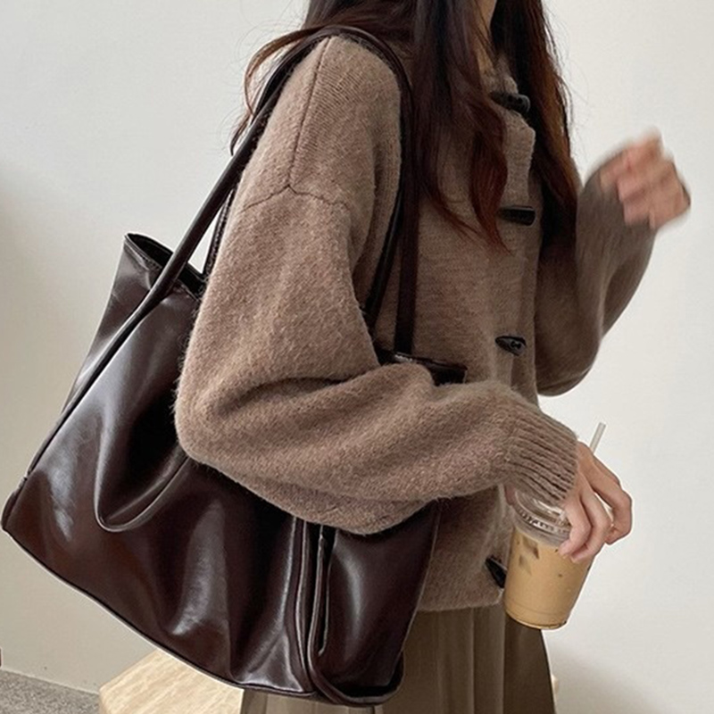 Korean Street Fashion Female - 2026 女性新ヴィンテージショルダーバッグ女性の仕事通勤大容量ハンドバッグ女性韓国スタイルストリートファッショントートバッグ