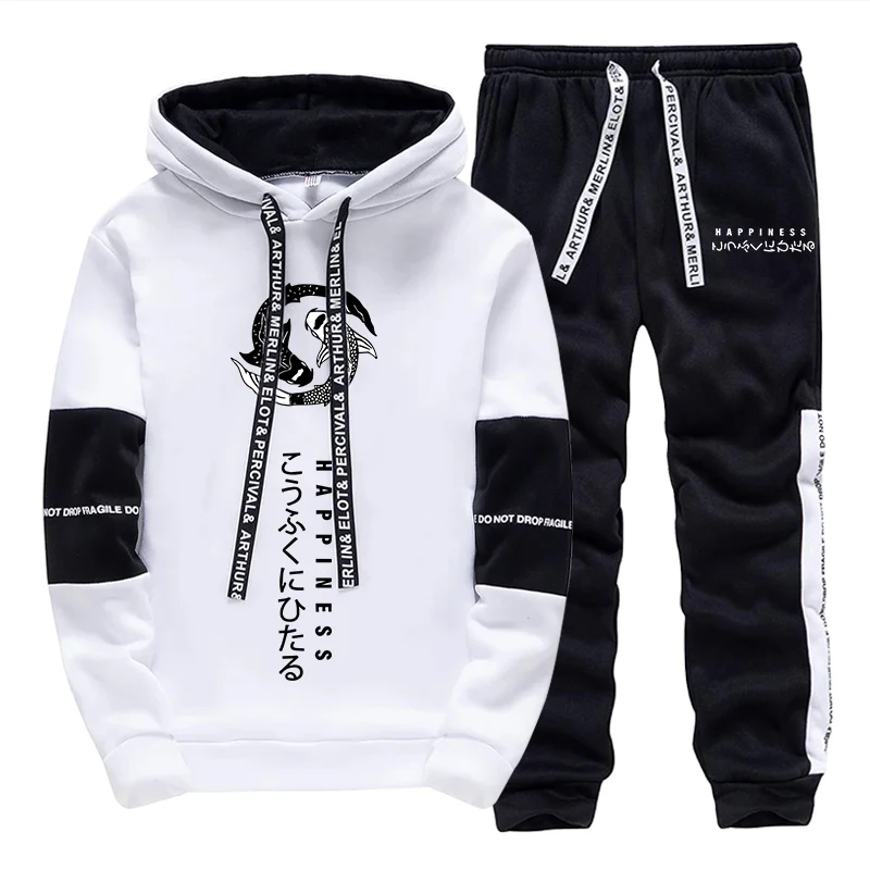 Street Fashion Men - メンズファッション トラックスーツ プリント カジュアル フード付き 長袖スウェットシャツ