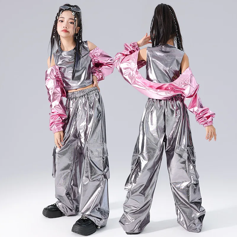Street Fashion Outfit Girl - 女の子ジャズダンス衣装子供用伸縮性のあるスパンコール明るい色のストリートダンス衣装ステージパフォーマンス競技ファッションショーチーム