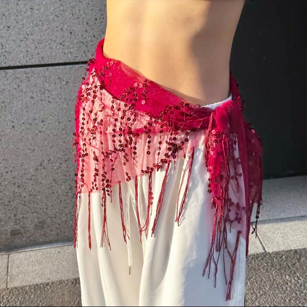 Street Fashion Thailand - ファッションスパンコールベリーダンスベルトタッセルジャズダンスヒップスカーフショーコスチュームストリートダンスウエストチェーン（タイ/インド/アラブ向け）
