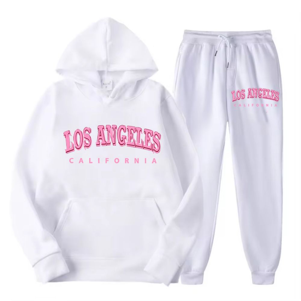 Street Fashion California - 女性用パーカーとパンツのセット,ゆったりとしたセーター,フリースポケット,カリフォルニアの印刷された服,ストリートファッション,スポーツウェア