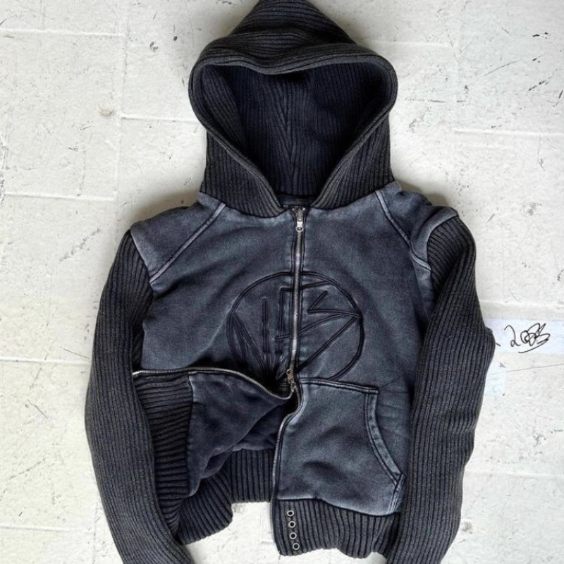 Street Fashion Zip Up Hoodie - 欧米風スタイリッシュレトロトレンドハイストリート万能フーディー秋冬ルーズフィットファッショナブルジップアップスウェットシャツ