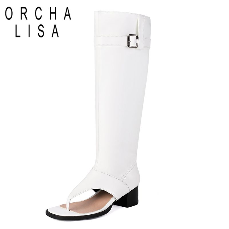 Street Fashion Female - ORCHA LISA ファッション女性サンダルクリップつま先ブロックヒール 4 センチメートルスリップオンベルトバックル大サイズ 46