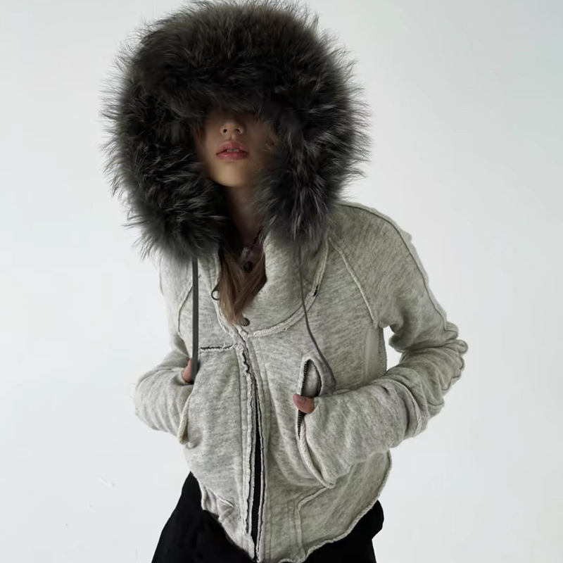 Street Fashion Zip Up Hoodie - 女性用ジッパー付きパーカー,ヴィンテージファッションのスウェットシャツ,ボタンステッチ,シックなストリートウェア,美的ポケット,カーディガン