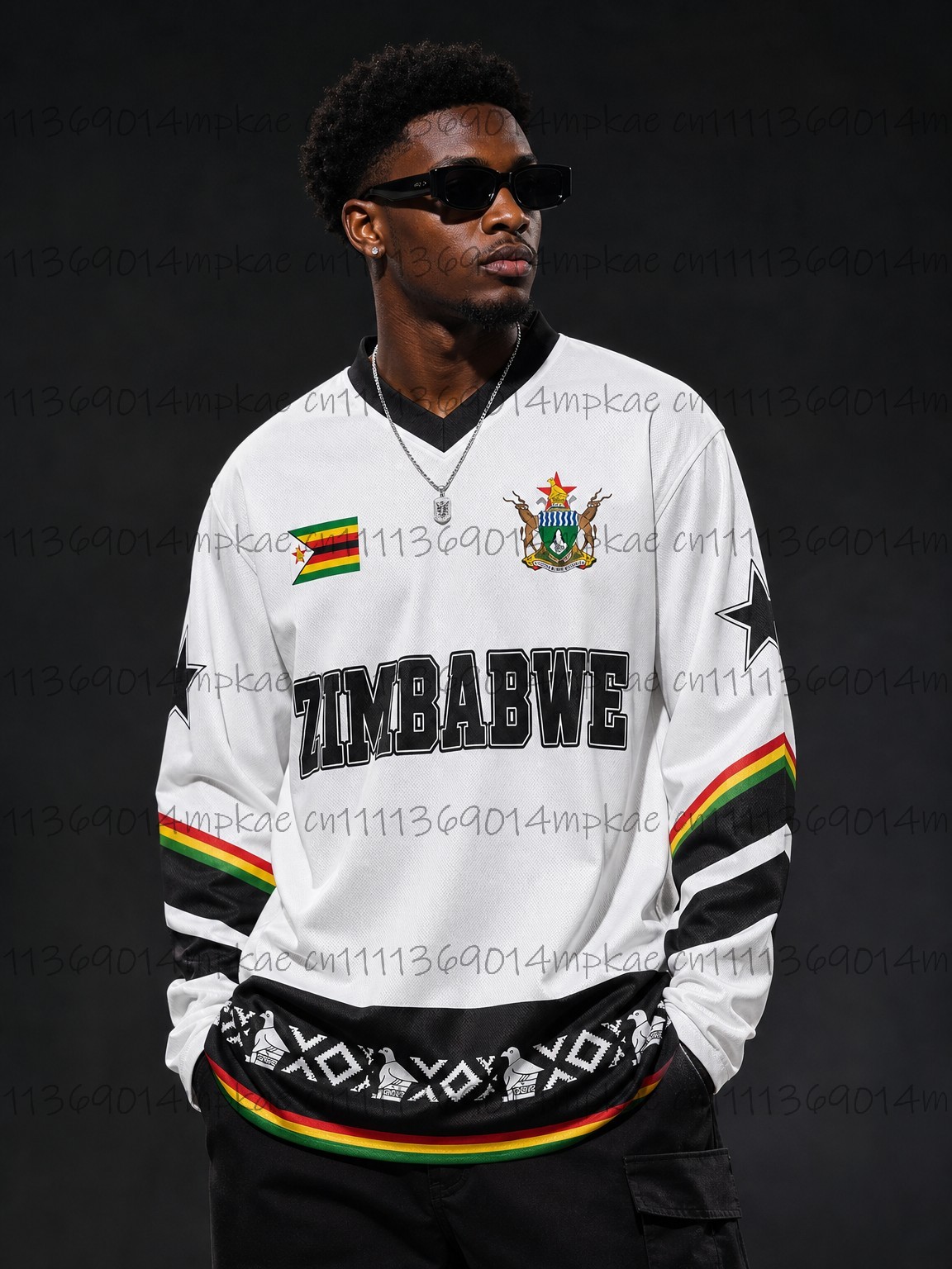 Street Fashion Men - 秋のジンバブエ民族風ストリートスタイルプリントメンズVネック長袖Tシャツ、ファッショナブルなルーズレトロスポーツシャツ、メンズトップス