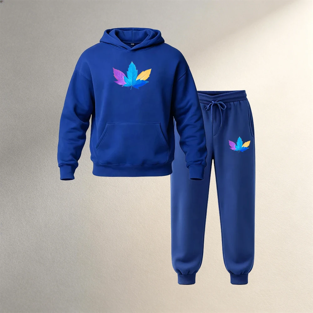 Street Fashion Men - メンズプルオーバーフーディセット 2ピース 秋冬 スポーツカジュアル ファッションウェア 暖かいドローストリングジョガーパンツ