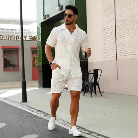 メンズ 2 ピース アウトフィット 半袖ボタンダウン シャツ - Street Fashion Men のレビューと価格