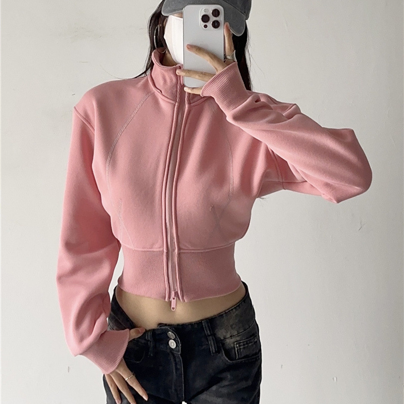 女性クロップパーカースウェットファッション無地取り外し可能な - Street Fashion Zip Up Hoodie のレビューと価格