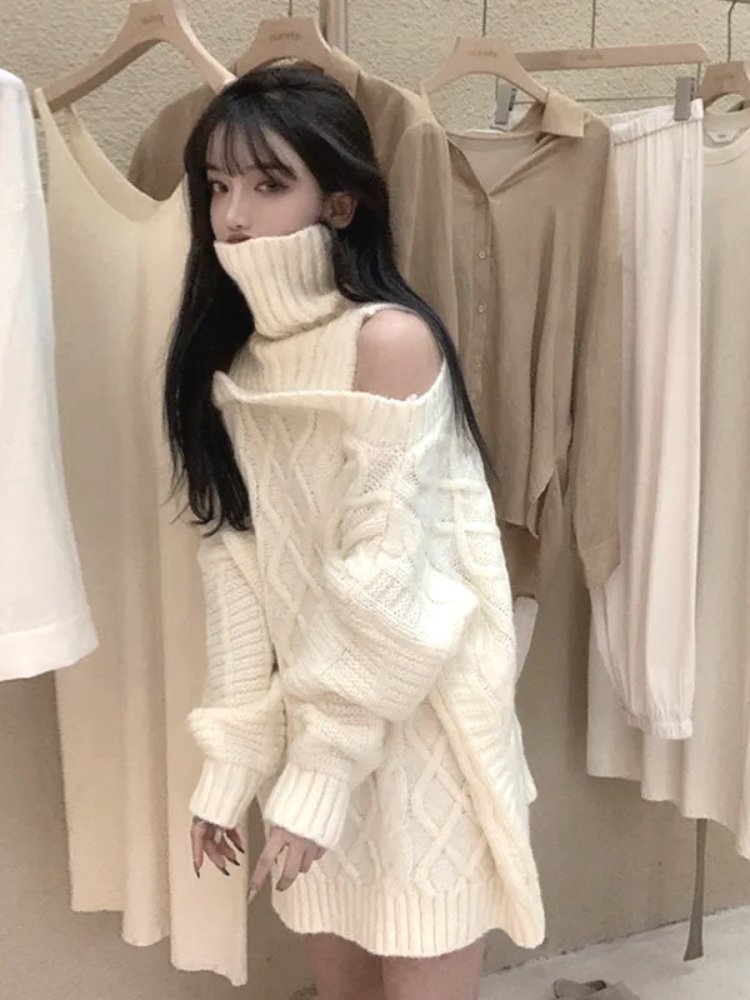 女性の韓国スタイルのニットタートルネックセーター,ワイルドニ - Korean Street Fashion Female のレビューと価格