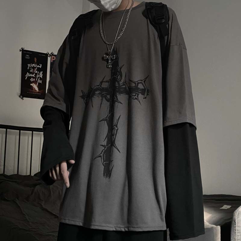 グランジ服女性長袖エモ Tシャツカジュアル原宿男性美的祈りゴ - Street Fashion Goth のレビューと価格