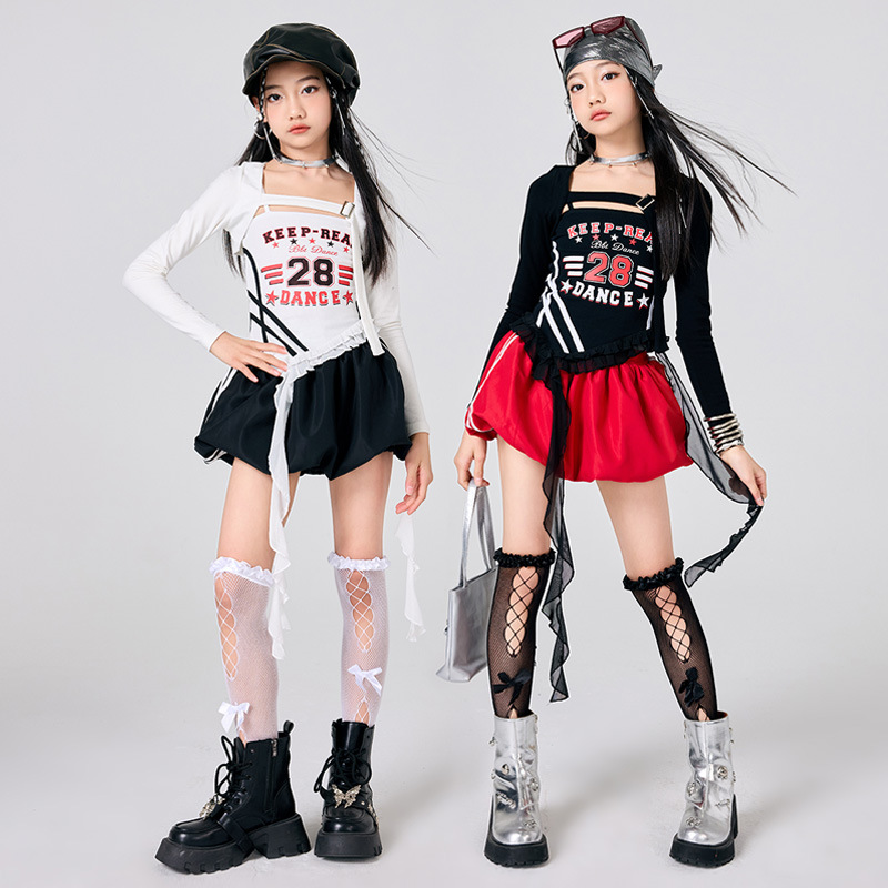 新しい女の子 K-POP ジャズステージ衣装黒、白トップヒッ - Street Fashion Outfit Girl のレビューと価格