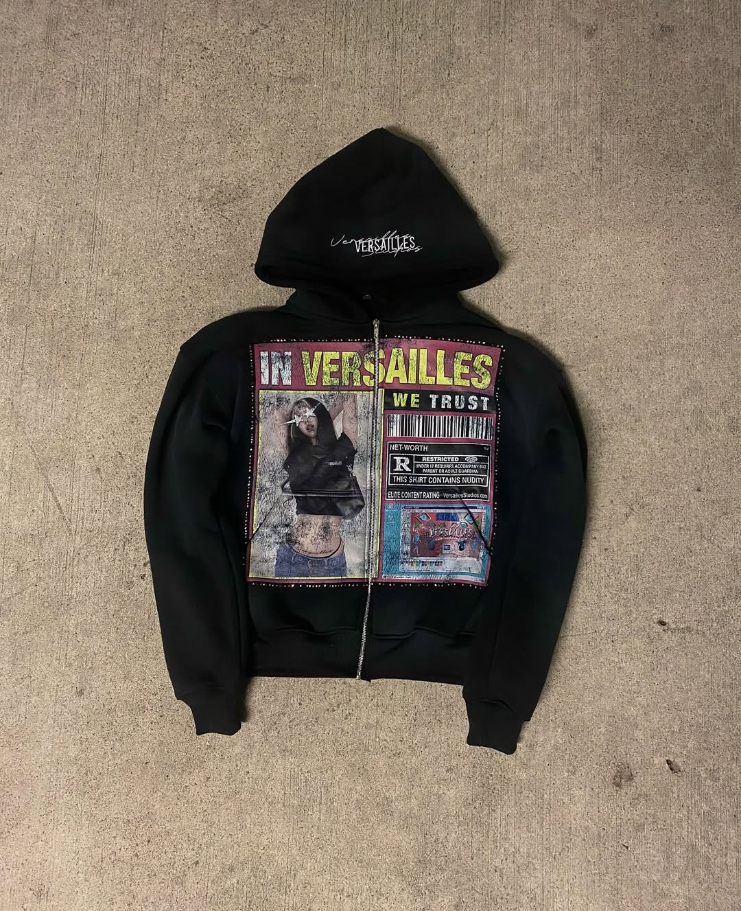 レトロなファッションプリント柄のパーカー、Y2Kゴシックスタ - Street Fashion Zip Up Hoodie のレビューと価格