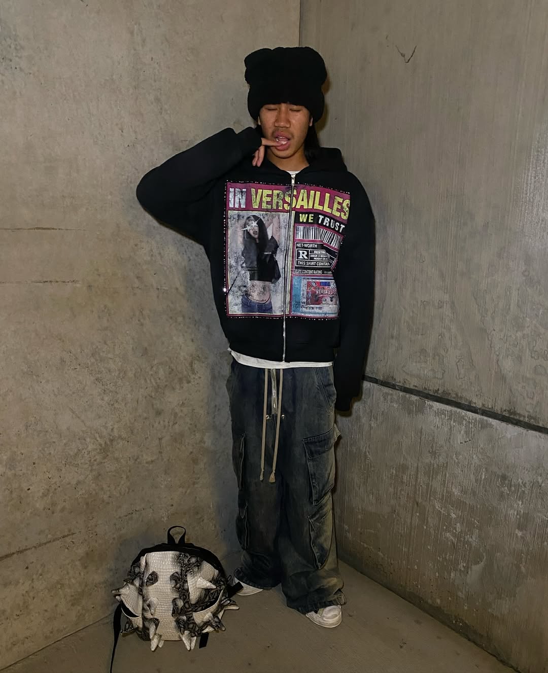 レトロなファッションプリント柄のパーカー、Y2Kゴシックスタ - Street Fashion Zip Up Hoodie のレビューと価格