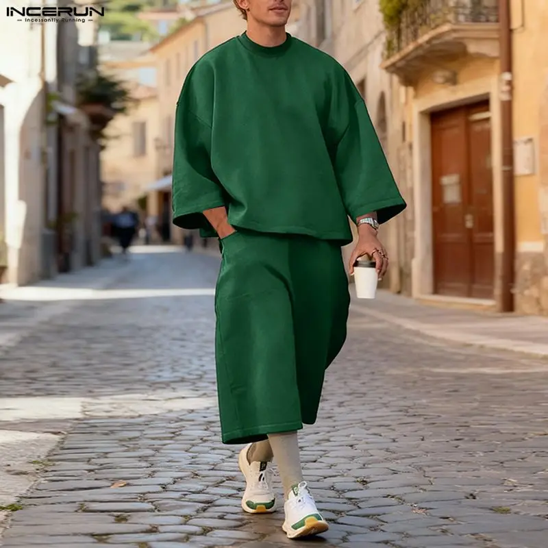 INCERUN メンズセット ソリッドカラー バギー 3/4 - Street Fashion Casual のレビューと価格