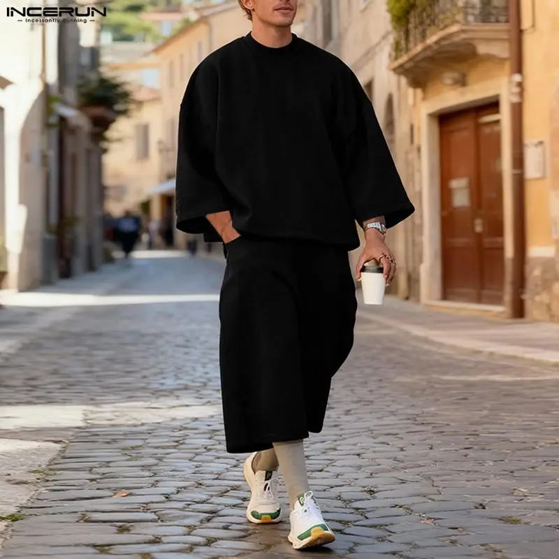 INCERUN メンズセット ソリッドカラー バギー 3/4 - Street Fashion Casual のレビューと価格