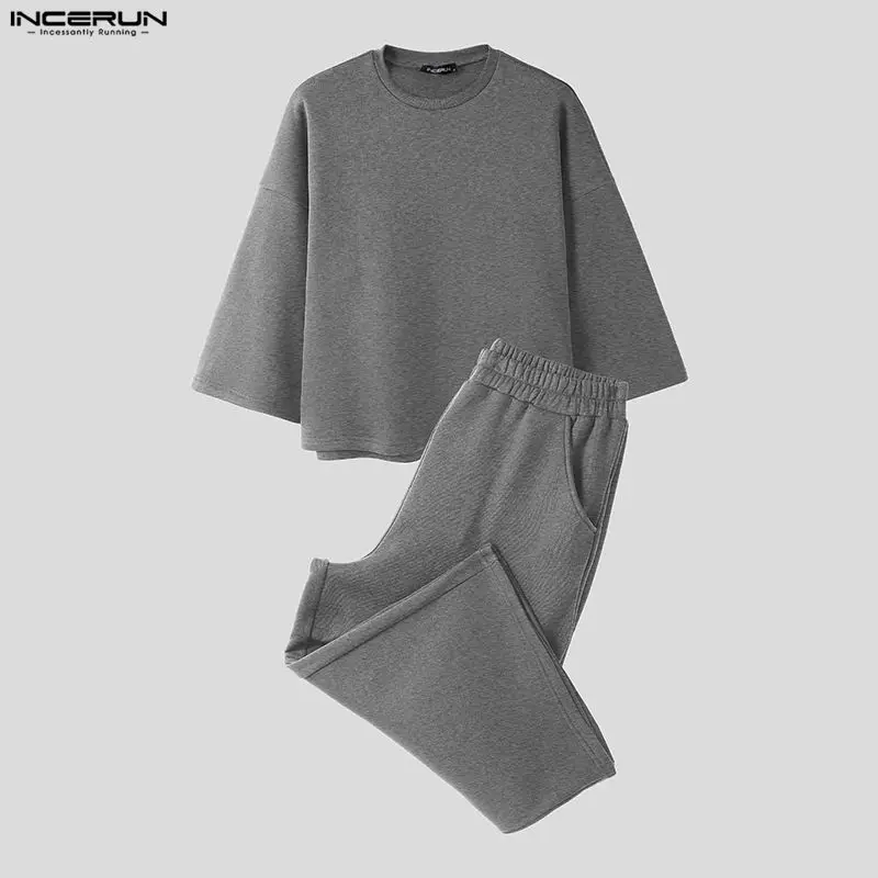 INCERUN メンズセット ソリッドカラー バギー 3/4 - Street Fashion Casual のレビューと価格