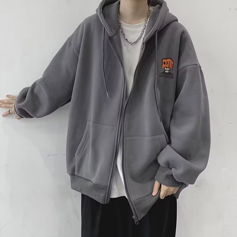 ハイストリートパーカー男性無地ジップアップ長袖ルーズジャケッ - Street Fashion Zip Up Hoodie のレビューと価格