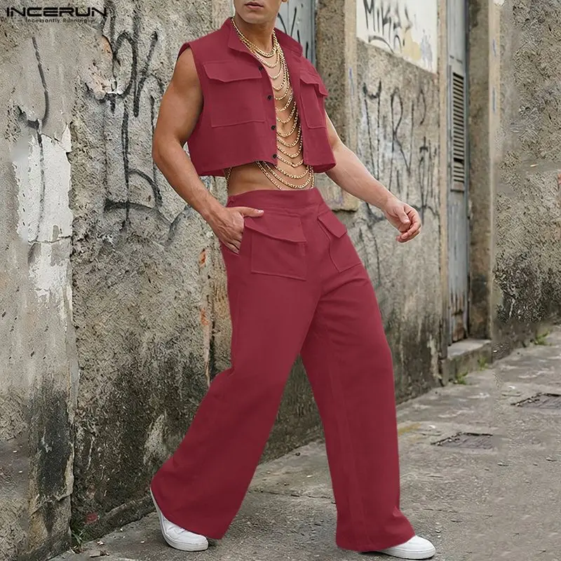 INCERUN 男性セット固体ノースリーブクロップトップスシ - Street Fashion Casual のレビューと価格
