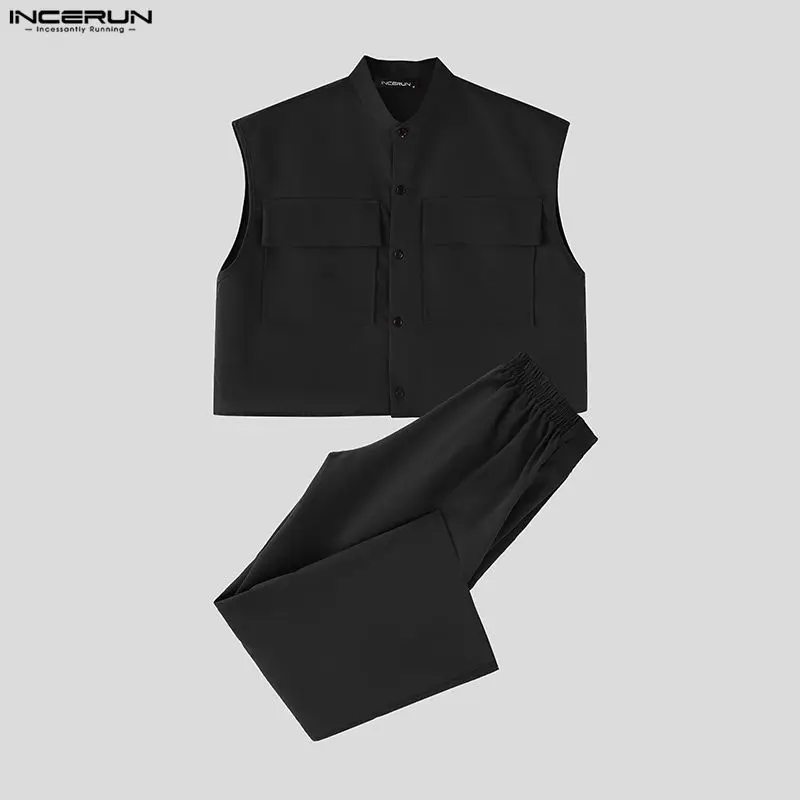INCERUN 男性セット固体ノースリーブクロップトップスシ - Street Fashion Casual のレビューと価格