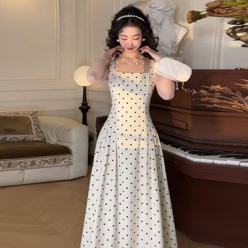 夏の新ファッションスクエアネックポルカドットレトロチューブト - Street Fashion Style Youtube のレビューと価格
