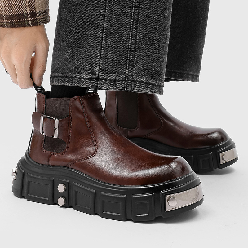 メンズファッションパンクゴスチェルシーブーツブラックブラウン - Street Fashion Goth のレビューと価格