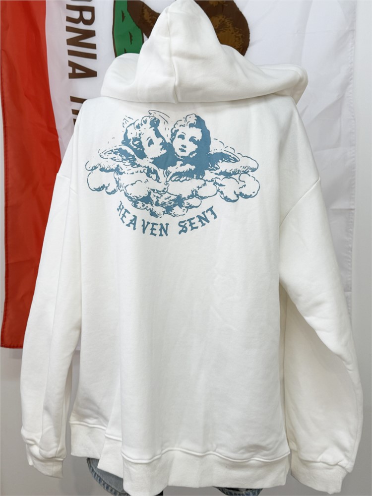 ホワイトヴィンテージジップアップパーカー女性秋長袖ポケットル - Street Fashion Zip Up Hoodie のレビューと価格