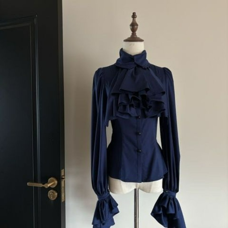 和風長袖フリルシャツ女性韓国ファッションスピンレトロデザイン - Japanese Street Fashion Female のレビューと価格