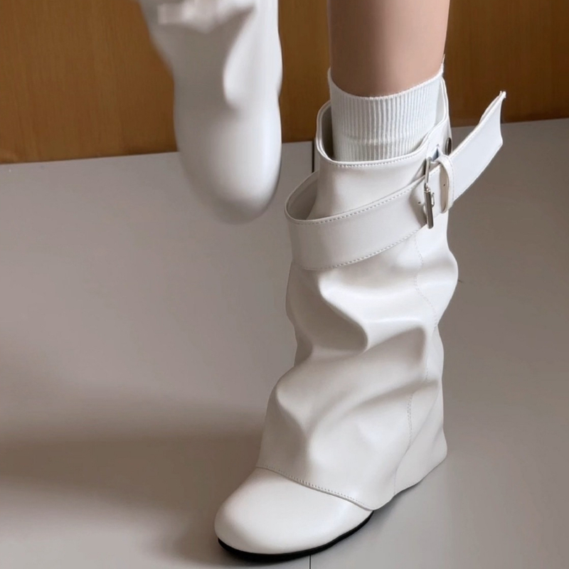 新作レディーススラウチミッドカーフレザーブーツ、メタルバック - Street Fashion News のレビューと価格