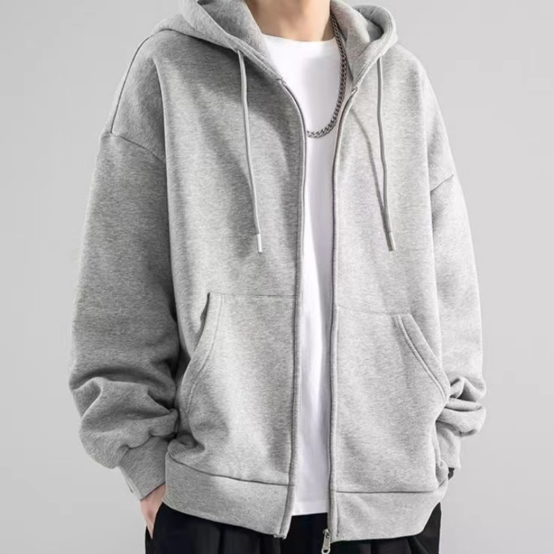 ファッションカジュアルブラックグレーブルージッパーパーカーヒ - Street Fashion Zip Up Hoodie のレビューと価格