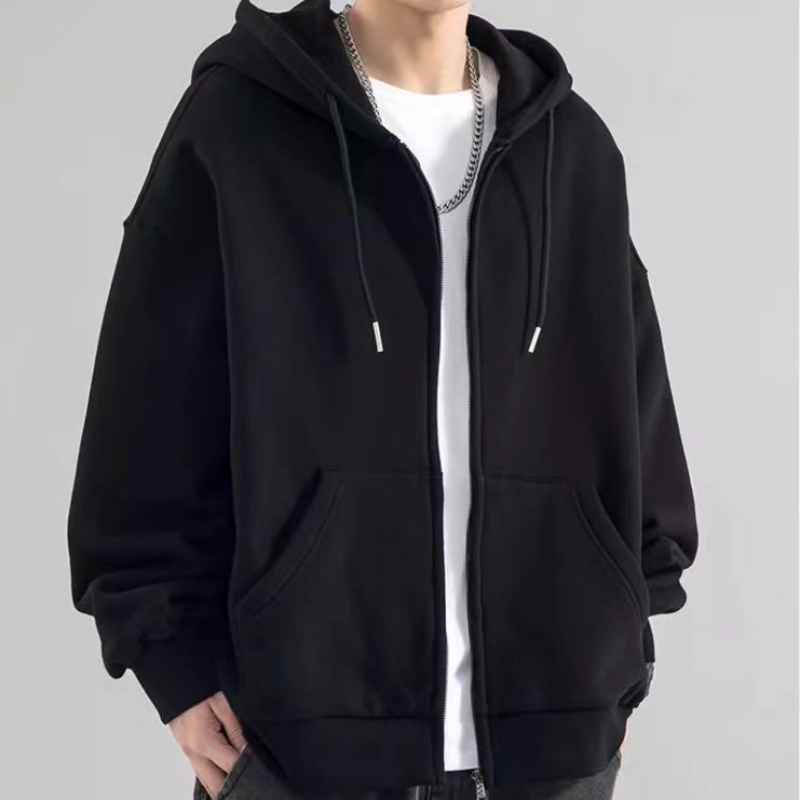 ファッションカジュアルブラックグレーブルージッパーパーカーヒ - Street Fashion Zip Up Hoodie のレビューと価格