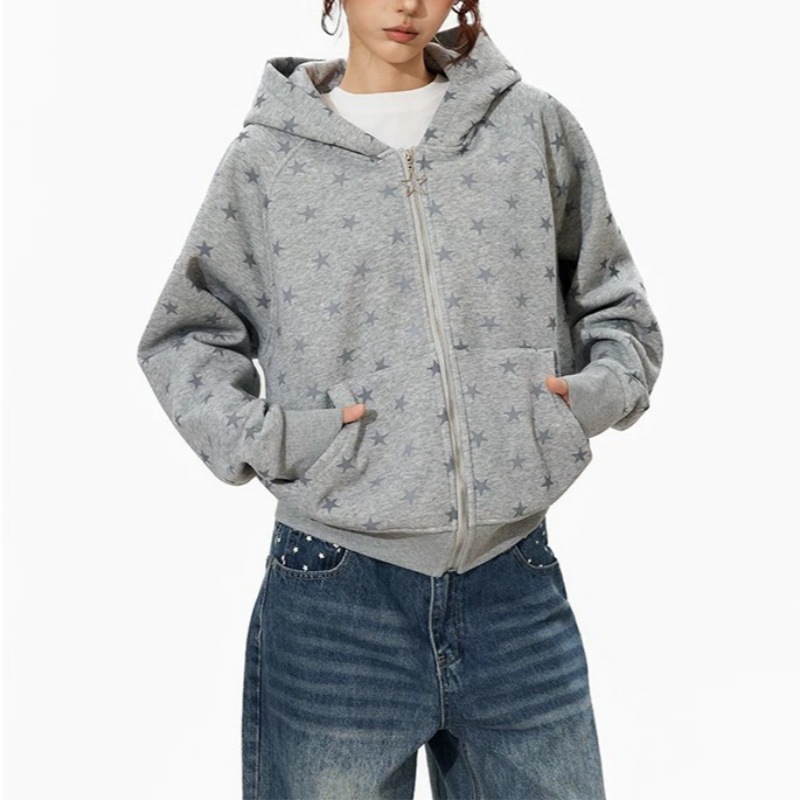 アメリカンスタイルファッションスタープリントレディースパーカ - Street Fashion Zip Up Hoodie のレビューと価格