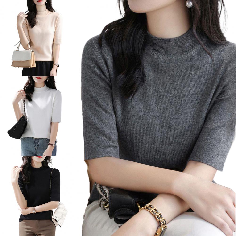 夏ニットセーター半袖無地韓国ファッションスタイル Tシャツカ - Korean Street Fashion Female のレビューと価格