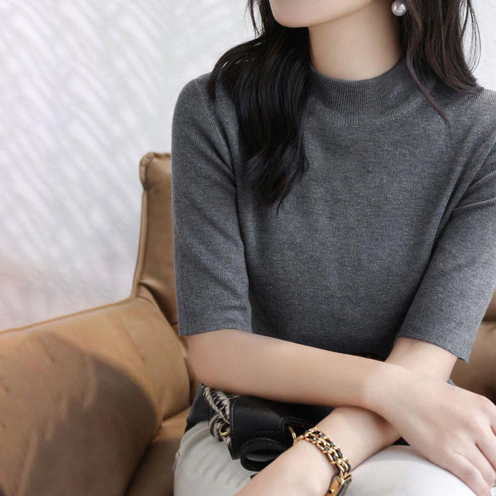 夏ニットセーター半袖無地韓国ファッションスタイル Tシャツカ - Korean Street Fashion Female のレビューと価格
