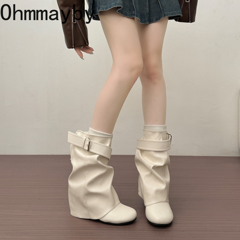 新作レディーススラウチーミッドカーフレザーブーツ、メタルバッ - Street Fashion News のレビューと価格