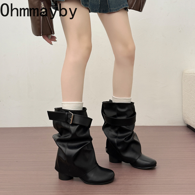 新作レディーススラウチーミッドカーフレザーブーツ、メタルバッ - Street Fashion News のレビューと価格