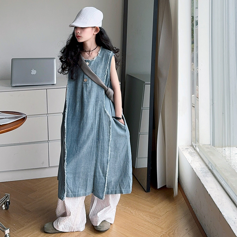 ルーズスタイル子供高級夏のデニムドレス十代の少女のためのハイ - Street Fashion Girl のレビューと価格