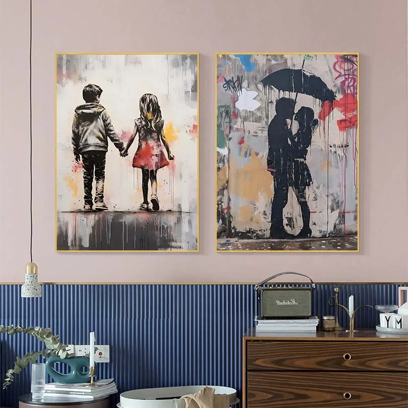 バンクシー落書き少年少女バルーン付きキャンバスポスタープリン - Street Fashion Poster のレビューと価格