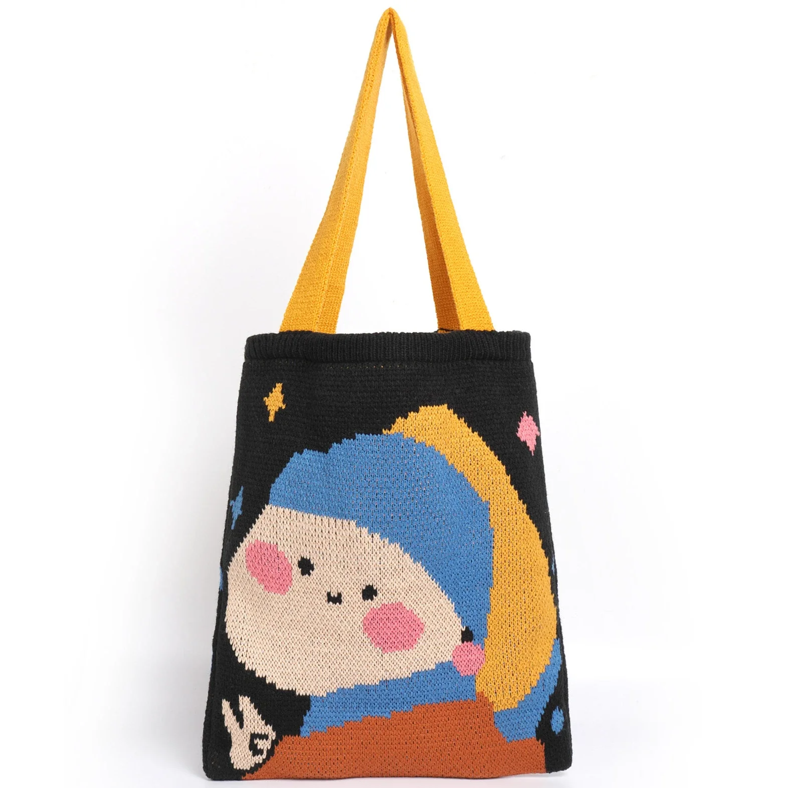 女の子用パール付きニットトートバッグ,トップハンドル,織り, - Japanese Street Fashion Female のレビューと価格