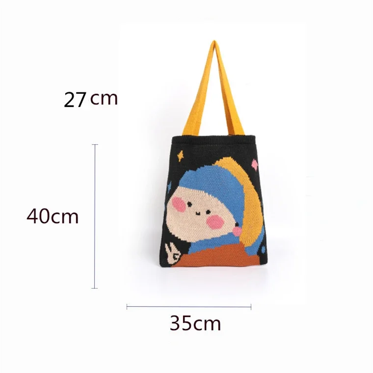 女の子用パール付きニットトートバッグ,トップハンドル,織り, - Japanese Street Fashion Female のレビューと価格