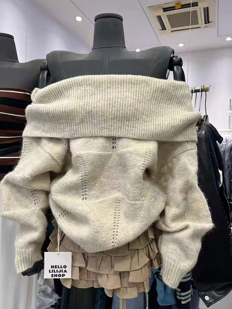 ファッションスラッシュネックニットセーター韓国風ルーズレイジ - Korean Street Fashion Female のレビューと価格