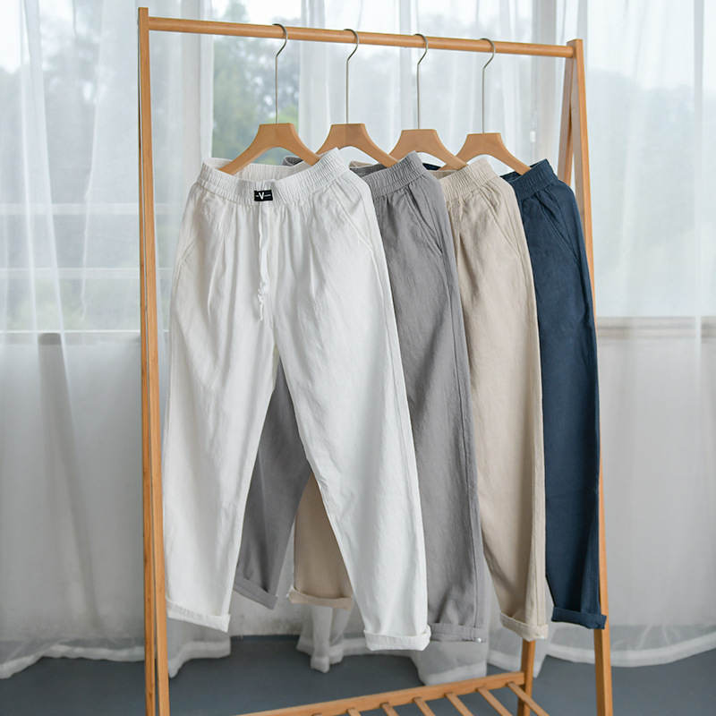 春夏の新作、メンズ用リネン混綿のカジュアルストレートパンツ。 - Street Fashion News のレビューと価格